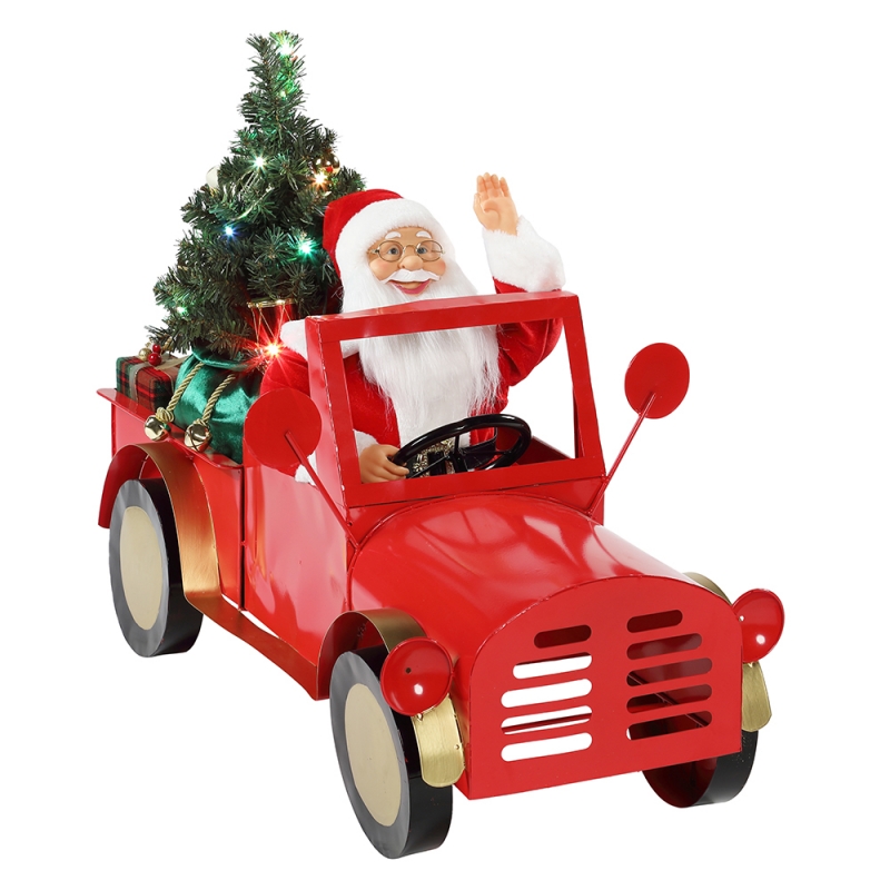 160cm musikalske animeret santa claus sidder på lastbil jul ornamenter samling ferie dekoration figur vekselstrømsadapter