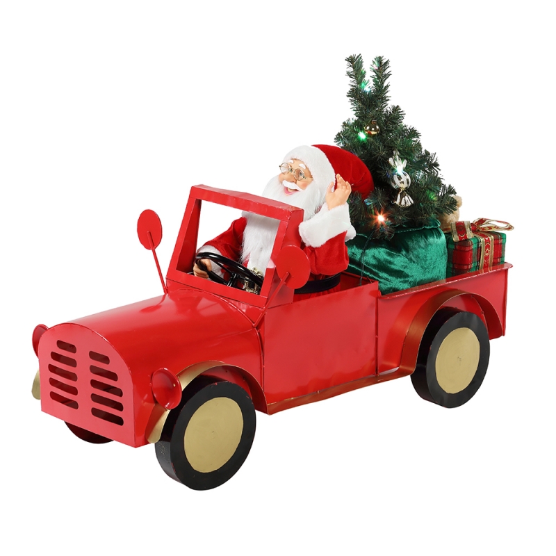 160cm musikalske animeret santa claus sidder på lastbil jul ornamenter samling ferie dekoration figur vekselstrømsadapter