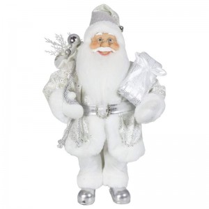 Ædle 45cm juledekoration stående santa claus i sølv xmas træ ornamenter forsyninger traditionelle ferie figurine